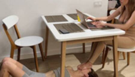 Human Footrest And Foot Servant Bitch For Mistress Jucy - Lezdom Foot Worship (MP4 HD 1080p)