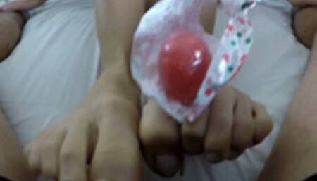 Alya Goddess Footjob with Lollipop Sucking in Thong with Booty Tease and Dirty Talk epic cum on soles!