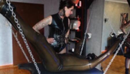 Tickle torment for my bound latex slave