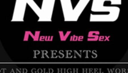 Foot and gold high heel worship