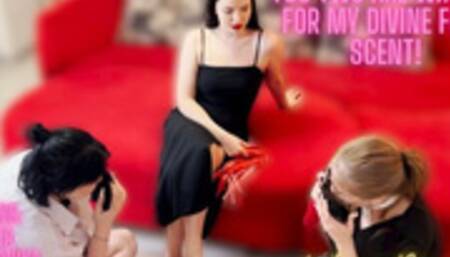 Veronika and Angelina are whores for Rebecca's foot scent! HD