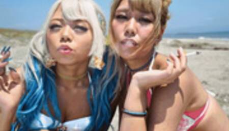 Smoky Seduction: POV Experience with Lesbian Gal, Noa and Reona Maruyama, Blowing Smoke at you