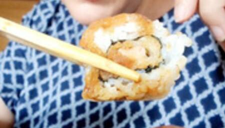 Stomach internal vore exploration pillcam while eating Japanese Futomaki and Sashimi 1080HD