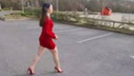 Chrissy driving home from work in red heels!!