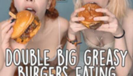 EATING BIG GREASY BURGERS chewing and messing opening our mouths wide
