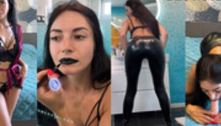 Black lipstick, blowjob POV