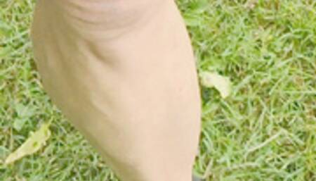 Walking in black sneakers