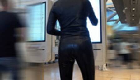 Latex Girl Arrives to the Airport and walk the down the shopping plaza MacDonalds and masturbates outside with rubber vibrator in public P2