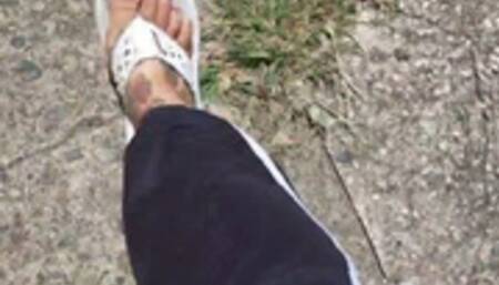 Giantess Lola walks in flip flops tepping on and Crushing random things in her way Toe Wiggling Foot fetish walking cam