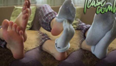 Japanese In Worn White Socks Showing Off Her Bare Soles