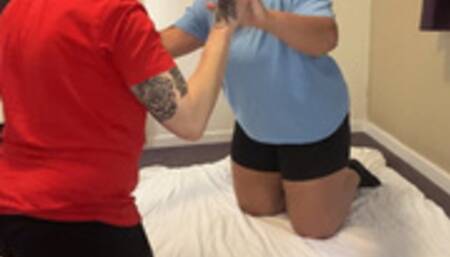 Giantess gets bored wrestling tiny man