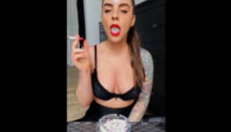 Smoking 100s in Black Bra