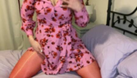 Masturbation in red pantyhose