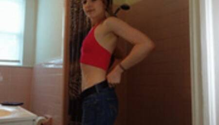 Red Top and Hollister Jean Shower