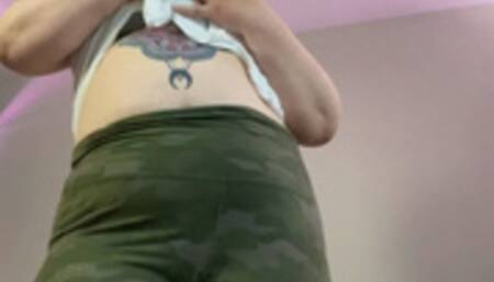 BBW teases in satin panties after workout