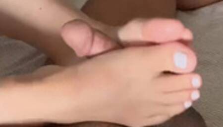 Delicious footjob with cum in the thin