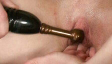 Blond takes big cock machine in pussy