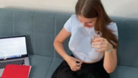 Hot girl came to a friend to do an essay and got on his dick