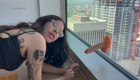 hairy girl rides for the whole city