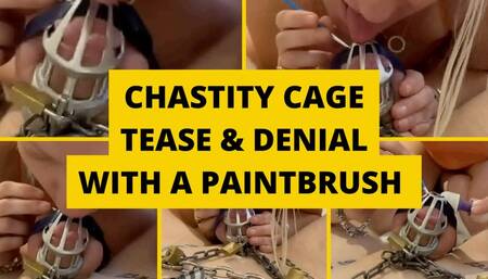 Chastity Cage Tease & Denial with a paintbrush