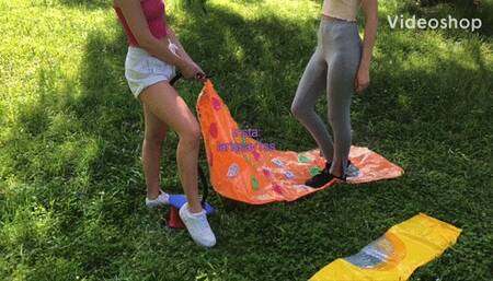 2 girls vs 2 air mattresses