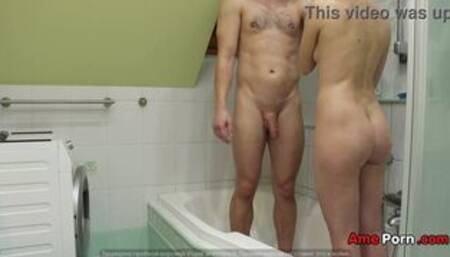 A Young Couple Take A Shower Together And Enjoy Each Other.