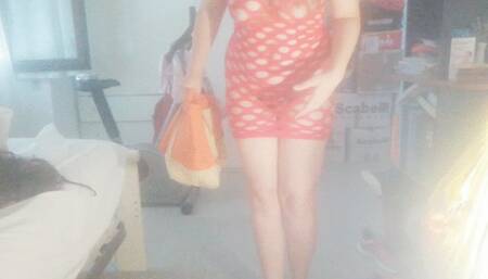 Spy my tits and ass through the holes of my red dress!