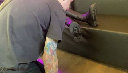 Facebusting, trampling and feet smelling in over the knee boots and black pantyhose