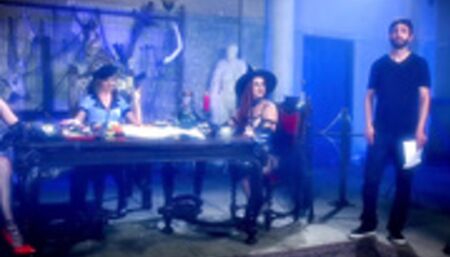 Cosplay femdom pegging of two men