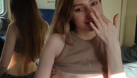 Vacation of an Excited Student on the Train. Passionately Attacked my Cock and Got Cum on my Face