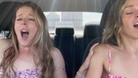 Nadia Foxx & Serenity Cox cumming hard in public drive thru with Lush remote controlled vibrators