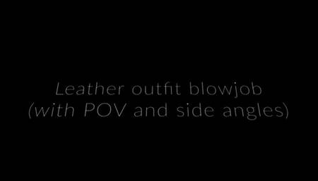 Leather lady BJ POV and side angles
