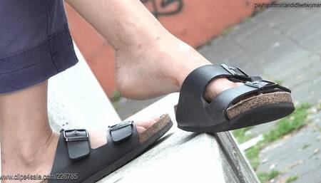 Candid birkenstock dangling and shoeplay, beauty dirty feet foot fetish watching