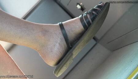 Three type of woman feet with several sandals, shoe fetish candid watching