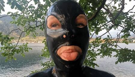 Latex Big Boobs catsuited girl with huge BOOBS Masturbates Fisting Rubber Dildo Sucking Pierced Dick and Pee in public PART 3