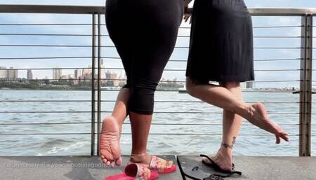 NYC feet: Goddesses by the water, public feet with YourChocolateGoddess, milf soles