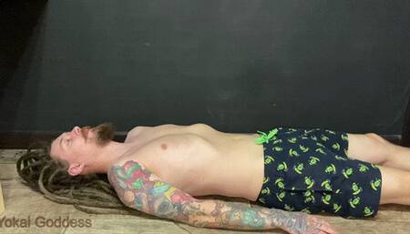 Cock and stomach trampling in black suede heels