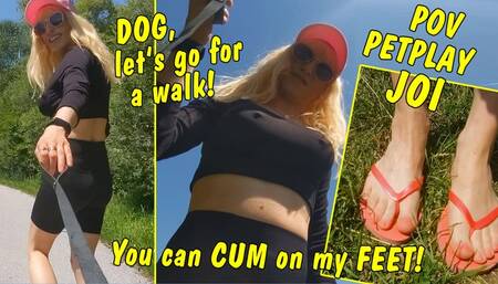 Little doggy, let's go for a walk ! You can cum on my feet ! POV pet play JOI by Tranny Mean Girl