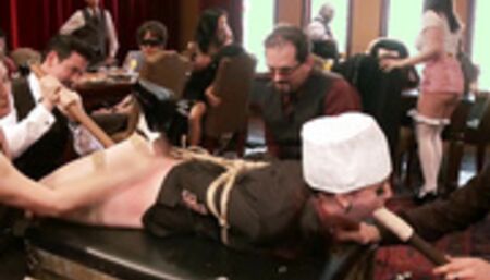 Bound chef spanked and fucked at party