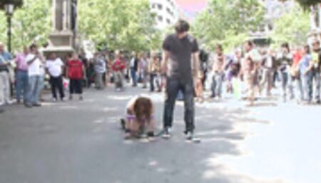 Bound slave walked like a dog in public