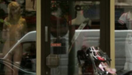 Strapped blonde fucked in the woods