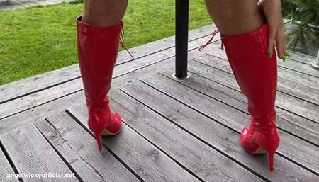 Anal solo in red bikini