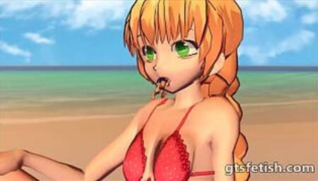 Giantess Vore - Beachgirl eating tiny boyfriend