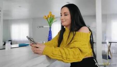 Gabriella Paltrova and Luna Star inside a kitchen in several different lesbian scenes