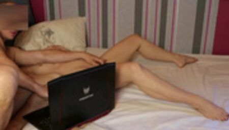 Helped each other cum while watching porn. Joint Masturbation.