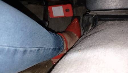 Cranking revving red slingbacks