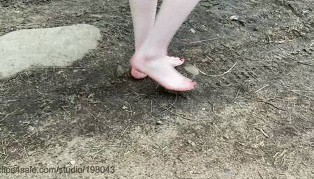 Slave licking dirt from My beautiful bare feet in the forest