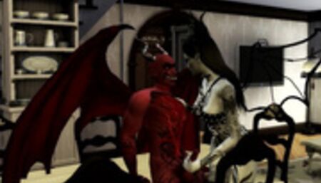 Queen of Pain SUCKS SATAN'S COCK AND GETS A CREAMPIE IN MOUTH