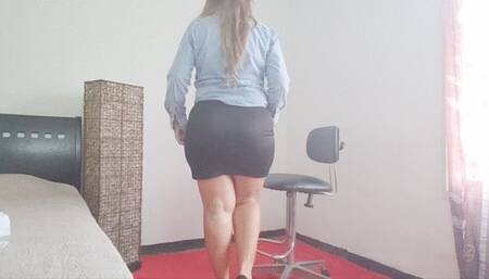 Mia Soles sexy secretary outfit change in super high Black pumps