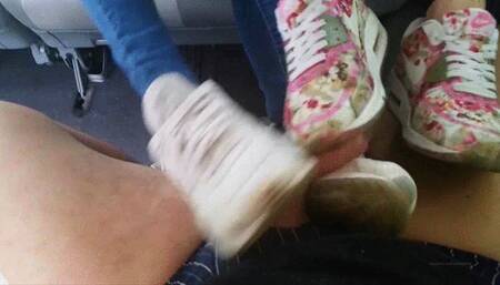 two girls cock trample with her cute Nike Airmax and happy end over her shoes
